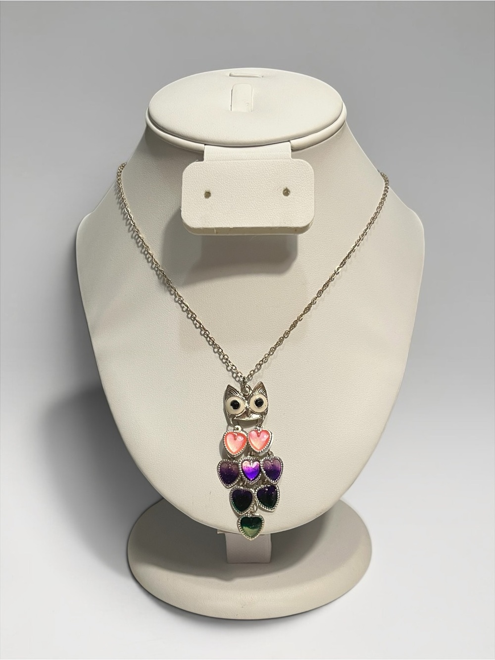 🍭5 for $20🍭 Silver Tone Enamel Owl Ombré Heart Charm Necklace CC X